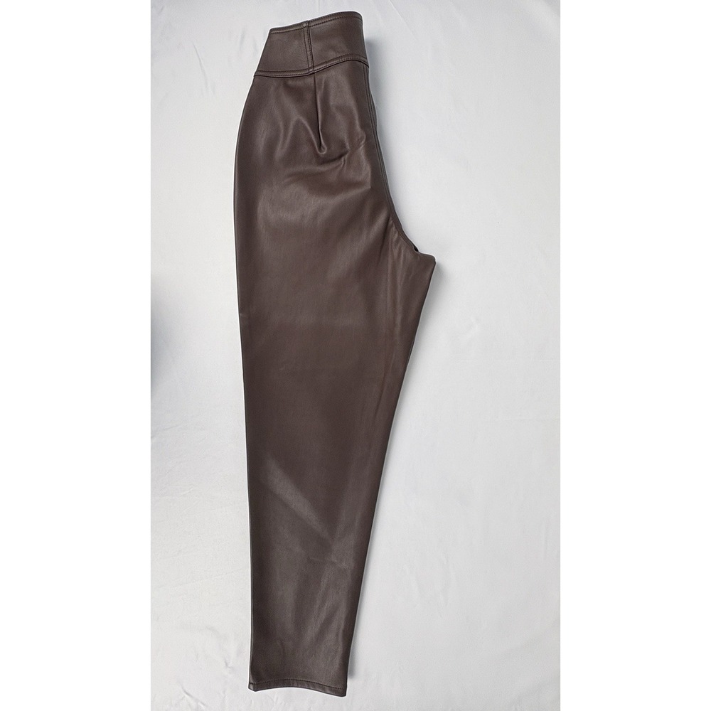 Bar III Edgy Chic Dark Brown | Coffee Faux Leather Button Pants Women Size 8 - Picture 5 of 12